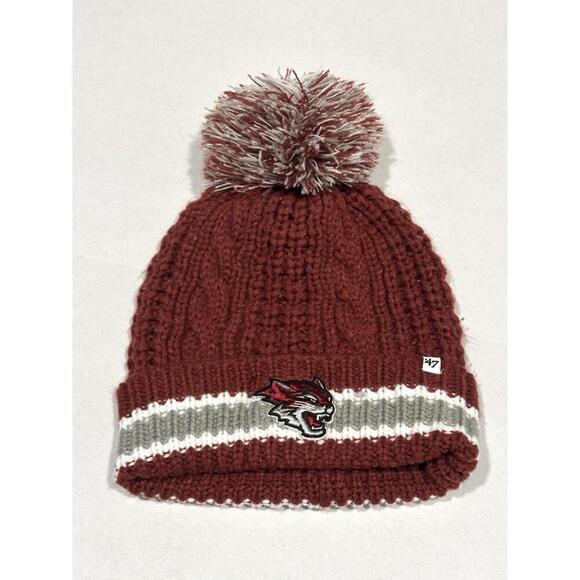 ‘47St. Joseph High School Football Red White and Grey Knit Beanie with Pom Pom - Picture 1 of 7